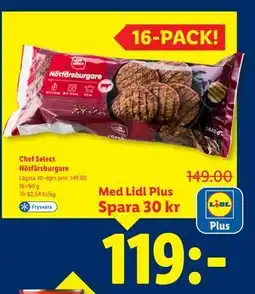Lidl Chef Select Nötfärsburgare, Pris i appen erbjuda