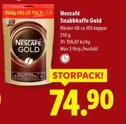 Lidl Nescafé Snabbkaffe Gold, SEK 74.9 erbjuda