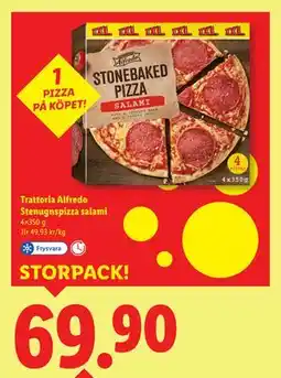 Lidl Trattoria Alfredo Stenugnspizza salami, SEK 69.9 erbjuda