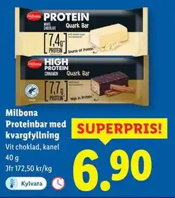 Lidl Milbona Proteinbar med kvargfyllning, SEK 6.9 erbjuda