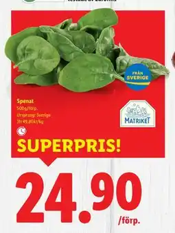 Lidl Spenat, SEK 24.9 erbjuda