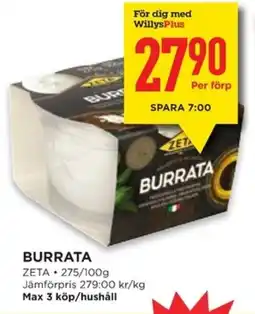 Willys ZETA Burrata erbjuda