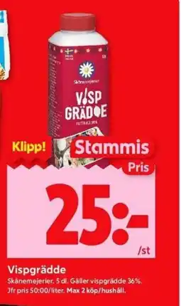 ICA Kvantum Skånemejerier Vispgrädde erbjuda