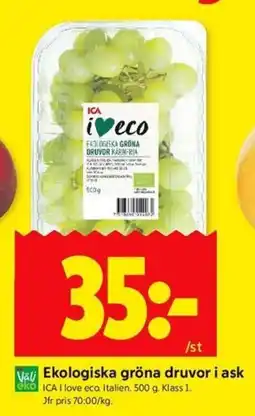 ICA Kvantum ICA Ekologiska gröna druvor i ask erbjuda