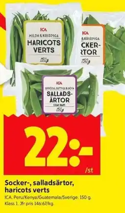 ICA Kvantum ICA Socker-, salladsärtor, haricots verts erbjuda