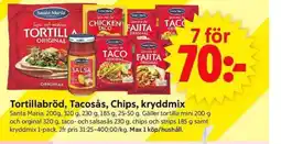 ICA Supermarket Santa Maria Tortillabröd, Tacosås, Chips, kryddmix erbjuda