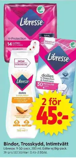 ICA Supermarket Libresse Bindor, Trosskydd, Intimtvätt erbjuda
