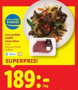 Lidl Svea Lantkött Lövbiff tunna skivor erbjuda