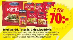 ICA Supermarket Tortillabröd, Tacosås, Chips, kryddmix erbjuda