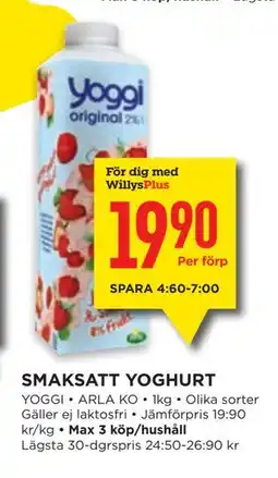 Willys SMAKSATT YOGHURT, Medlemspris erbjuda