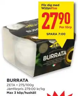 Willys BURRATA, Medlemspris erbjuda
