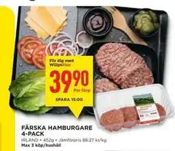 Willys FÄRSKA HAMBURGARE 4-PACK, Medlemspris erbjuda