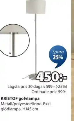 JYSK KRISTOF golvlampa Metall/polyester/linne. Exkl. glödlampa. H145 cm erbjuda