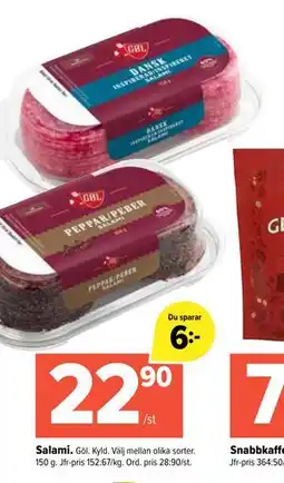 Coop Extra Salami, SEK 22.9 erbjuda