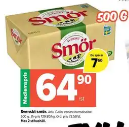 Coop Extra Svenskt smör, Medlemspris erbjuda