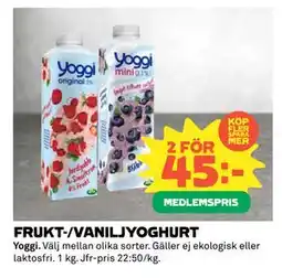 Coop FRUKT-/VANILJYOGHURT, Medlemspris erbjuda