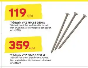 Byggmax Trådspik VFZ 75x2,8 250 st erbjuda
