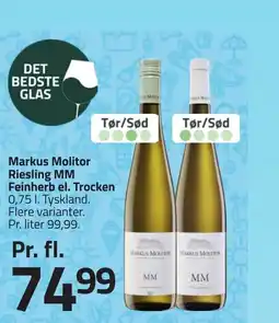 Fleggaard Markus Molitor Riesling MM Feinherb el. Trocken erbjuda