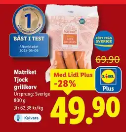 Lidl Matriket Tjock grillkorv, Pris i appen erbjuda