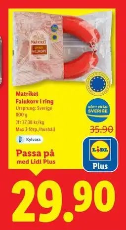 Lidl Matriket Falukorv i ring, Pris i appen erbjuda