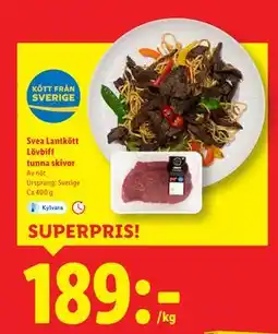 Lidl Svea Lantkött Lövbiff tunna skivor, SEK 189 erbjuda
