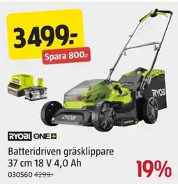 Jula RYOBI Batteridriven gräsklippare 37 cm 18 V 4,0 Ah erbjuda