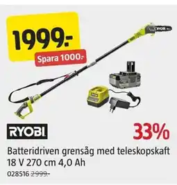 Jula RYOBI Batteridriven grensåg med teleskopskaft erbjuda