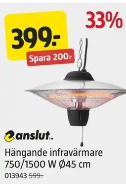 Jula anslut.. Hängande infravärmare 750/1500 W 045 cm erbjuda