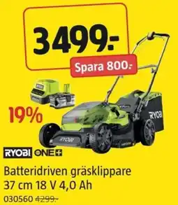 Jula RYOBI ONE+ Batteridriven gräsklippare 37 cm 18 V 4,0 Ah erbjuda