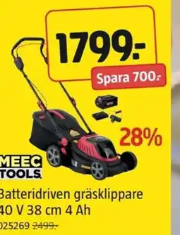 Jula MEEC TOOLS. Batteridriven gräsklippare 40 V 38 cm 4 Ah erbjuda