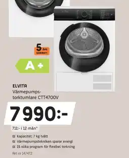 Elon ELVITA Värmepumps- torktumlare CTT4700V erbjuda