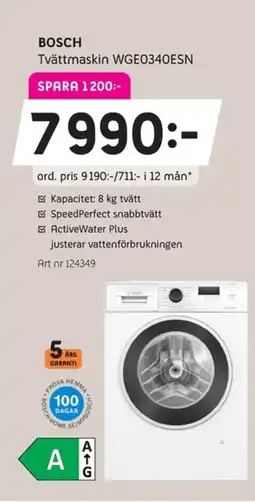 Elon BOSCH Tvättmaskin WGE0340ESN erbjuda