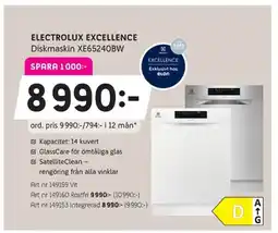 Elon ELECTROLUX EXCELLENCE Diskmaskin XE65240BW erbjuda