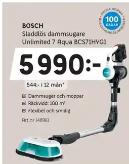 Elon BOSCH Sladdlös dammsugare Unlimited 7 Aqua BCS71HYG1 erbjuda