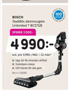 Elon BOSCH Sladdlös dammsugare Unlimited 7 BCS712E erbjuda
