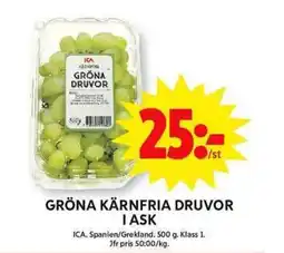 ICA Maxi ICA Gröna kärnfria druvor i ask erbjuda
