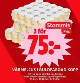 ICA Maxi Värmeljus i guldfärgad kopp erbjuda