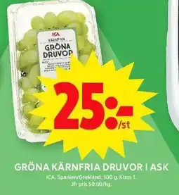 ICA Maxi ICA Gröna kärnfria druvor i ask erbjuda