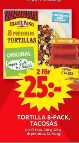 ICA Maxi OLD EL PASO Tortilla 8-pack, tacosås erbjuda