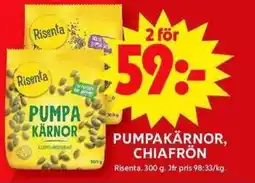 ICA Maxi RISENTA Pumpakärnor, chiafrön erbjuda