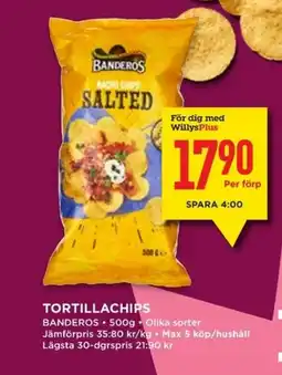 Willys BANDEROS Tortillachips erbjuda