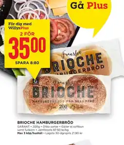 Willys GARANT Brioche hamburgerbröd erbjuda