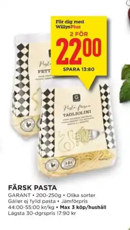 Willys GARANT Färsk pasta erbjuda