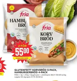 Willys FRIA Glutenfritt korvbröd 5-pack, hamburgerbröd 4-pack erbjuda