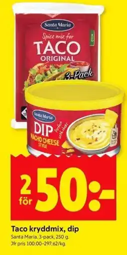 ICA Kvantum SANTA MARIA Taco kryddmix, dip erbjuda