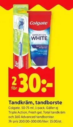 ICA Kvantum COLGATE Tandkräm, tandborste erbjuda
