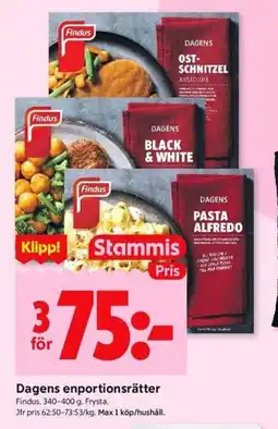 ICA Kvantum FINDUS Dagens enportionsrätter erbjuda
