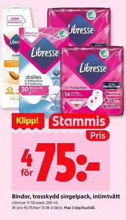 ICA Kvantum LIBRESSE Bindor, trosskydd singelpack, intimtvätt erbjuda