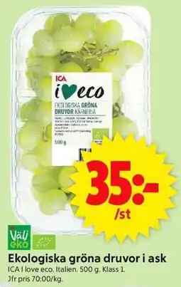 ICA Supermarket ICA Ekologiska gröna druvor i ask erbjuda