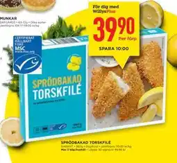 Willys SPRÖDBAKAD TORSKFILÉ, Medlemspris erbjuda